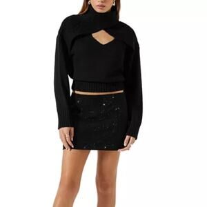 ASTR the Label Pearson Cut Out Sweater - Black - XS - New with tags